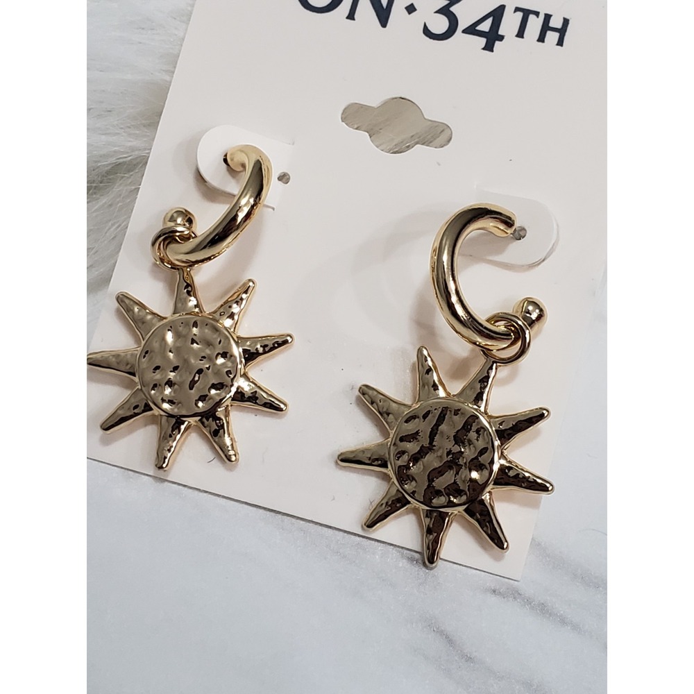 NEW On 34th Gold-Tone Hammered Sun Drop Earrings celestial whimsical witchy goth